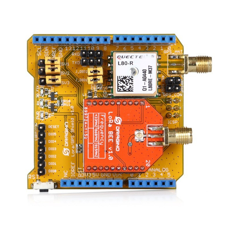 The Dragino Lora /GPS Shield with 433MHz /868MHz /915MHz Versions